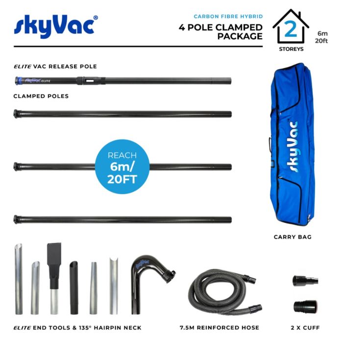 SkyVac®️ Hybrid Clamped Pole Set with Hose, Neck & End Tools (You Choose)