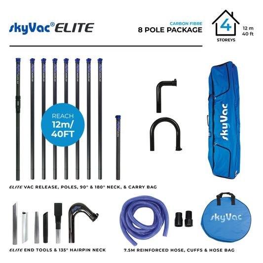 SkyVac® Elite Carbon Fiber Poles with Hose, Neck & End Tools (You Choose)