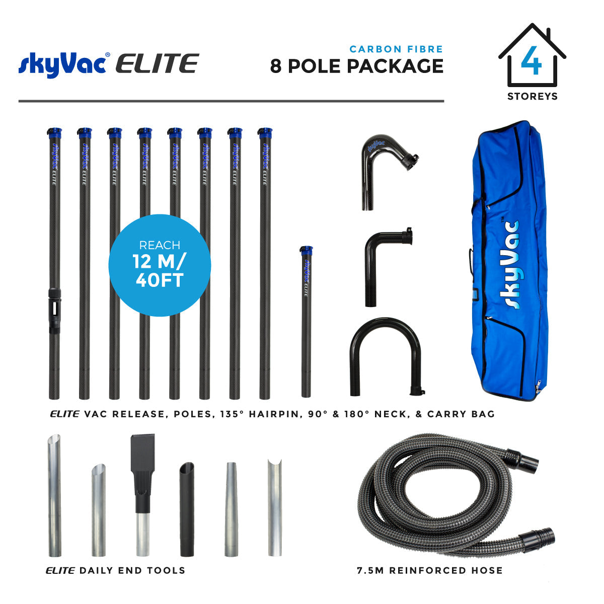 Bâtons en fibre de carbone SkyVac® Elite avec tuyau, col et outils d'extrémité (au choix)