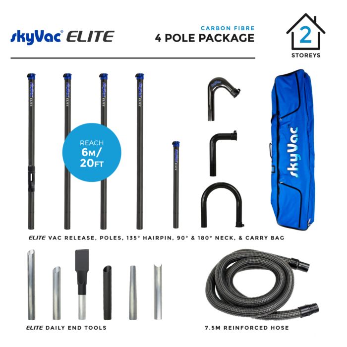 Bâtons en fibre de carbone SkyVac® Elite avec tuyau, col et outils d'extrémité (au choix)