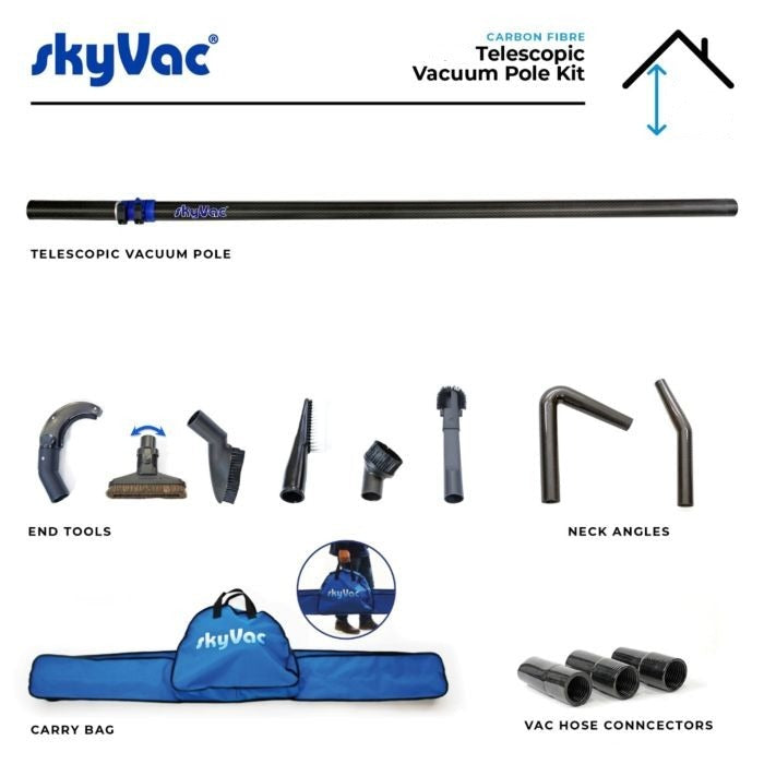 Perche d'aspirateur télescopique en fibre de carbone SkyVac®️ pour le nettoyage intérieur