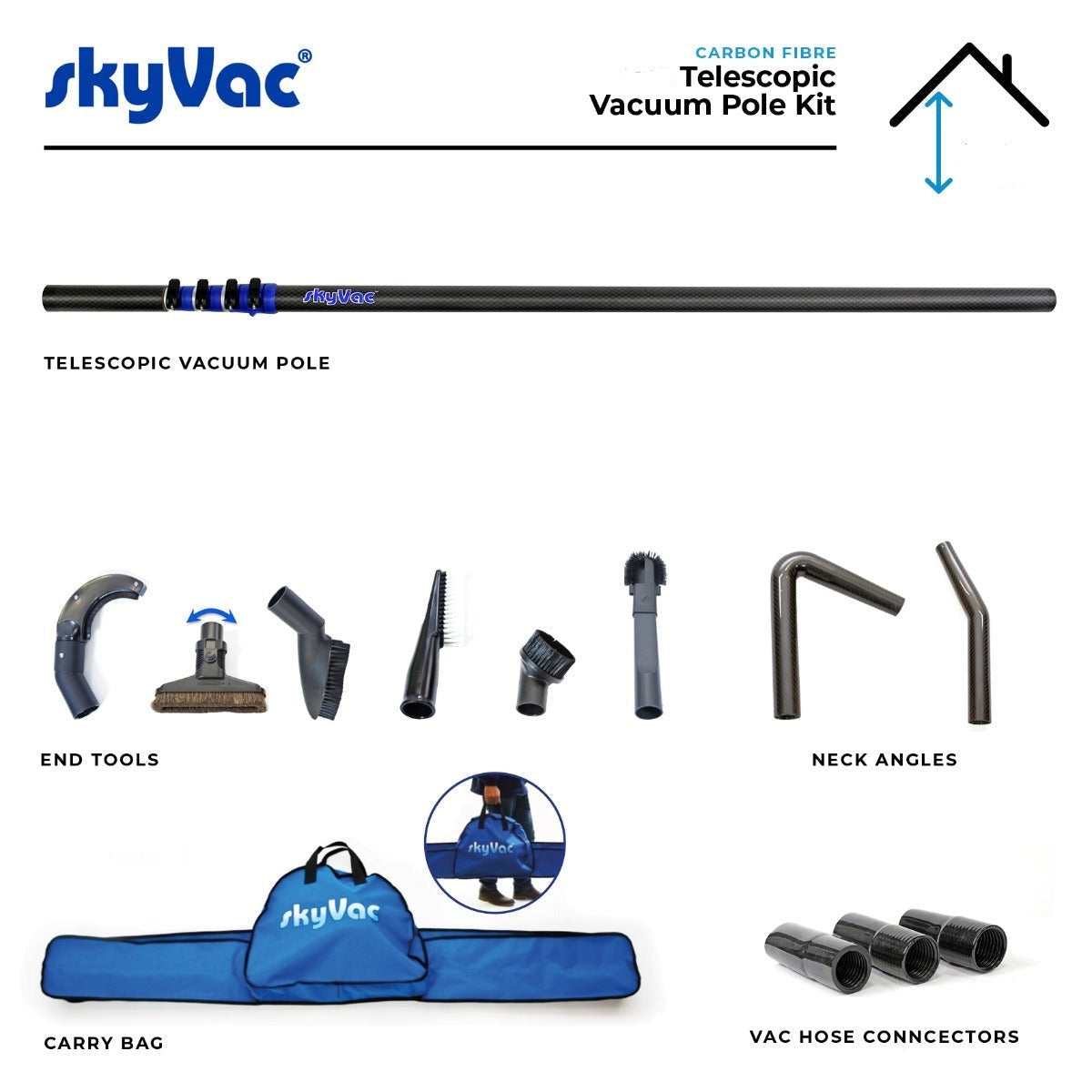 SkyVac Telescopic Vacuum Pole Kit for High Reach Internal Vacuuming
